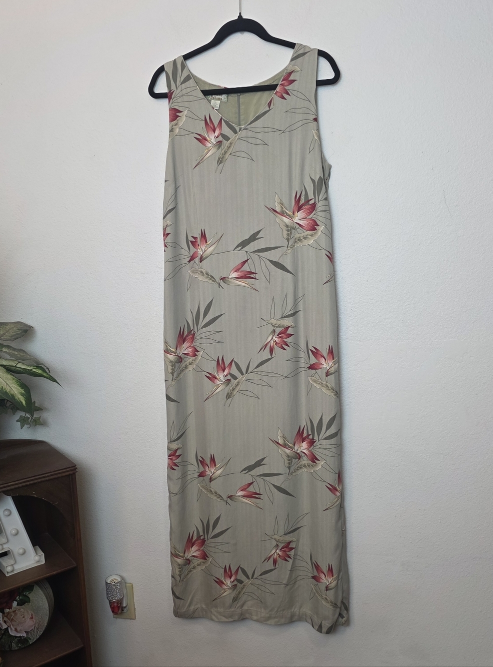 TOMMY BAHAMA Green Tropical Sleeveless Silk Maxi Dress Vacation Cruise VTG Sz 14